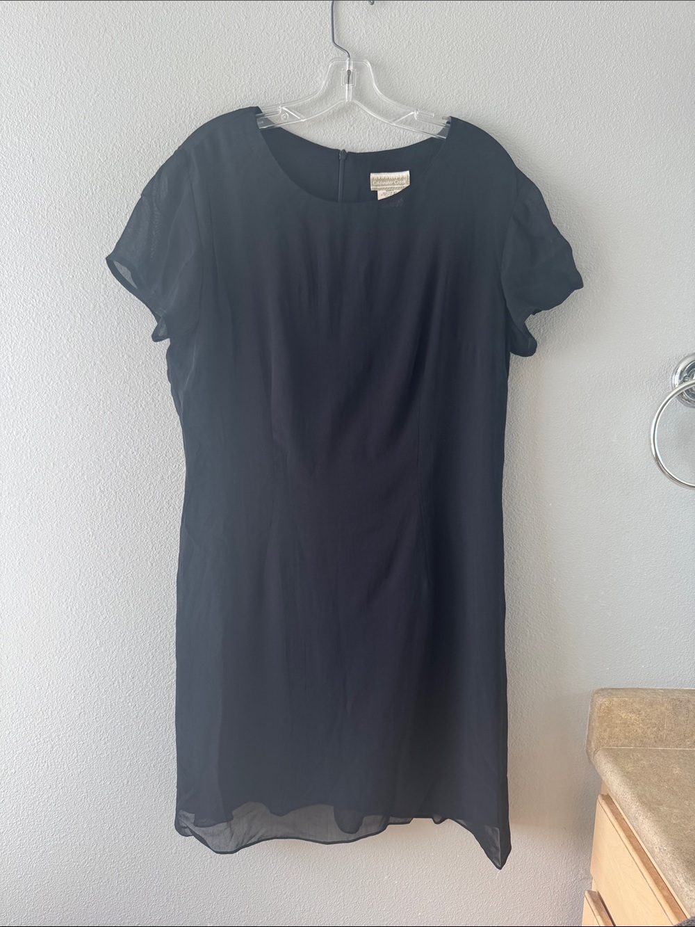 Coldwater Creek-Black Short-Sleeve Shift Dress - Classic Women's Dress-SZ 14